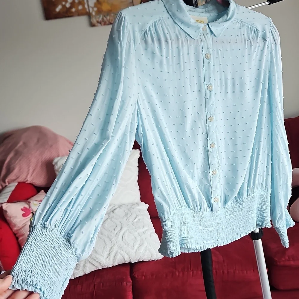 Anthropologie Maeve Blue Rosa Swiss Dot Blouse - Picture 2 of 7
